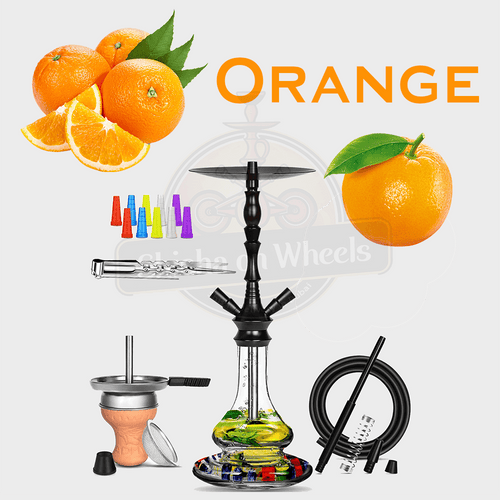 Orange shisha delivery Dubai, smoke-ready hookah by Shisha On Wheels