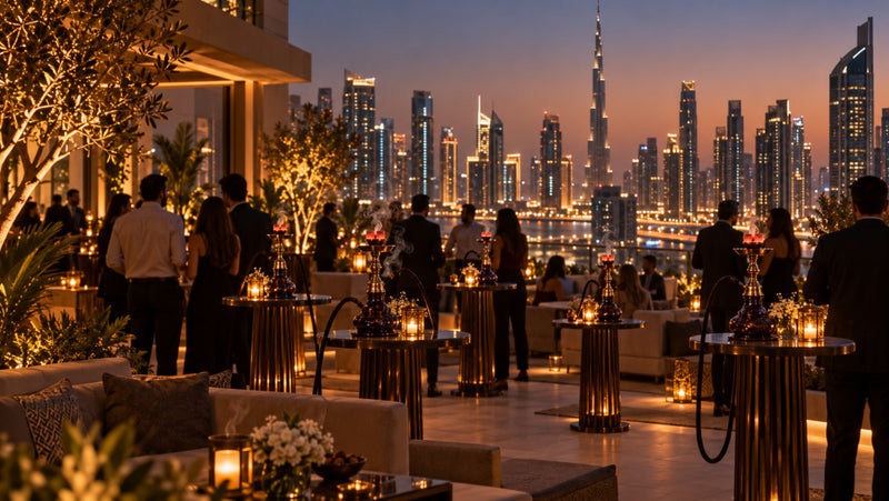 Shisha at a corporate evening on an office rooftop in Business Bay, Dubai